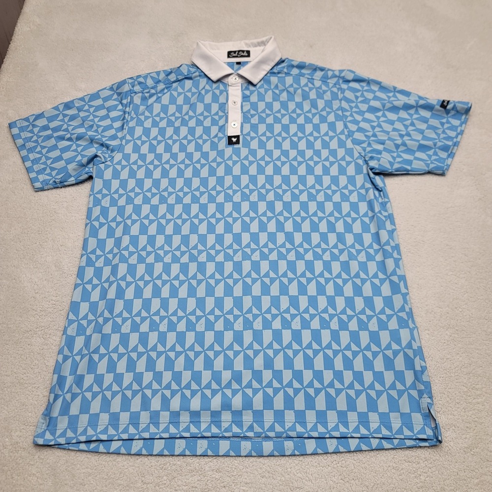 Bad Birdie Golf Polo Mens Large Blue Stretch Geometric Short Sleeve Performance